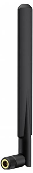 Antenne noire avec articulation à angle droit, adaptée pour la connexion à des appareils électroniques afin d'améliorer la réception.