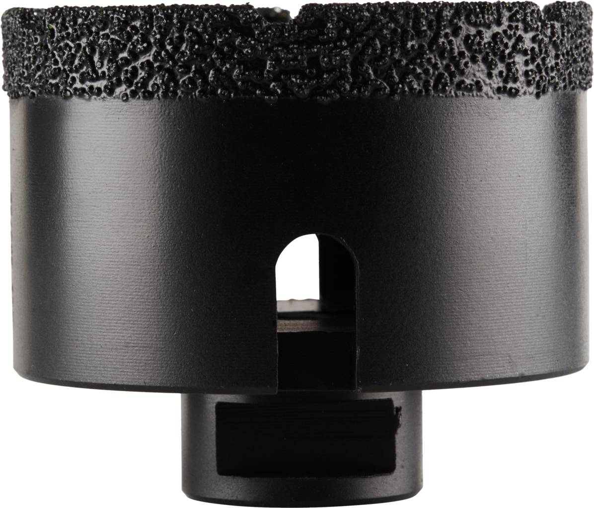 Couronne de forage en grès noir à surface rugueuse pour un perçage précis sur des matériaux durs.