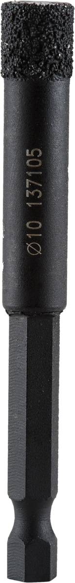 Un foret noir au corps cylindrique et à la pointe grossièrement texturée, adapté pour le perçage de matériaux durs.