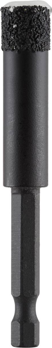 Tête de forage noire à forme cylindrique et pointe granulée, adaptée pour un perçage précis dans des matériaux durs.