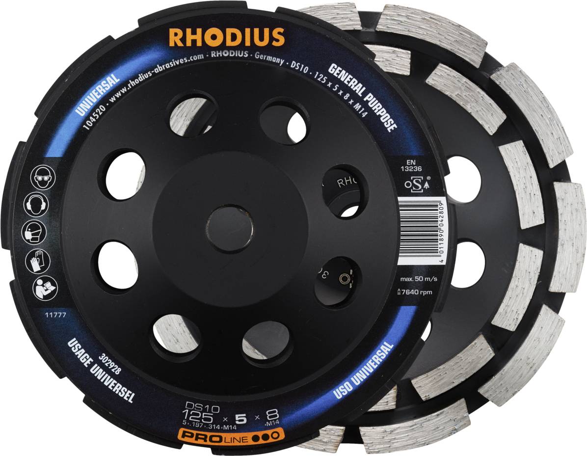Rhodius 302928 Rhodius DS10, meule diamantée 125 x 5,0 x 8,0 x M14 mm, meule diamantée, Proline, pour béton DS10 1 pc(s)