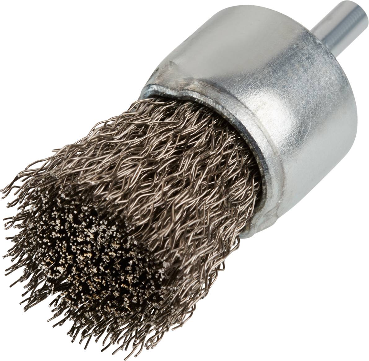 Une brosse métallique avec tête ronde et connexion pour outils électriques. Idéale pour éliminer la rouille et la peinture sur les surfaces métalliques.