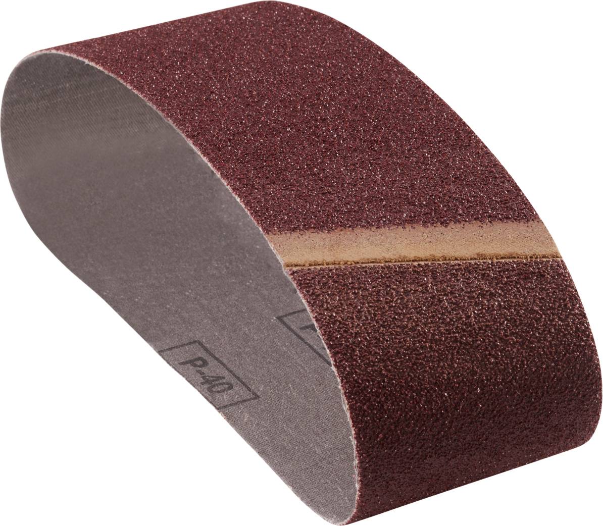 Bande abrasive en arc, rouge-brun, avec indication de grain gravée 'P40', adaptée aux travaux de ponçage sur bois et métal.