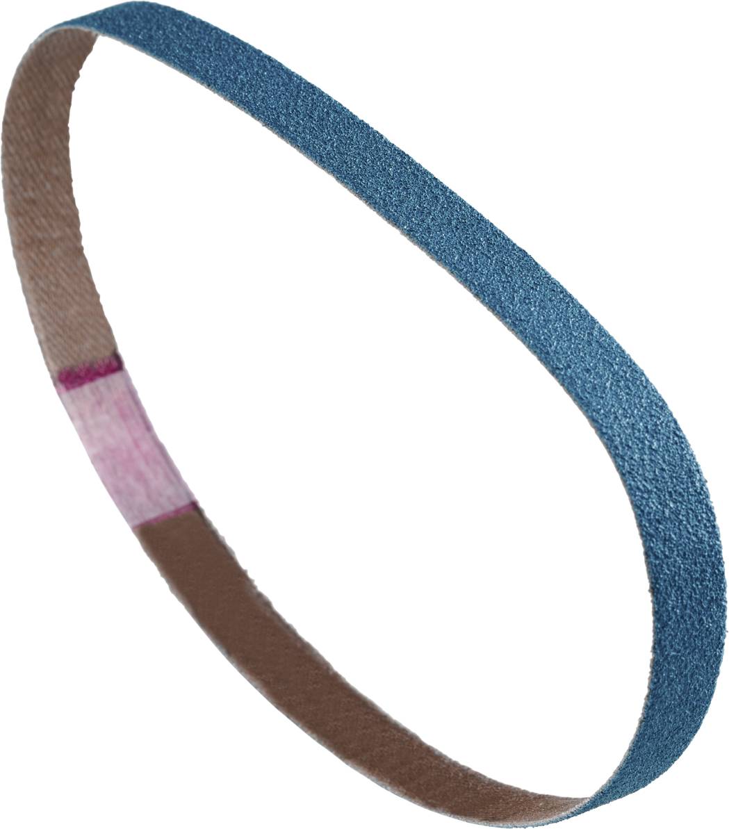 Une bande abrasive avec des zones de couleur brune et bleue. Adaptée pour les travaux de ponçage sur différents matériaux.