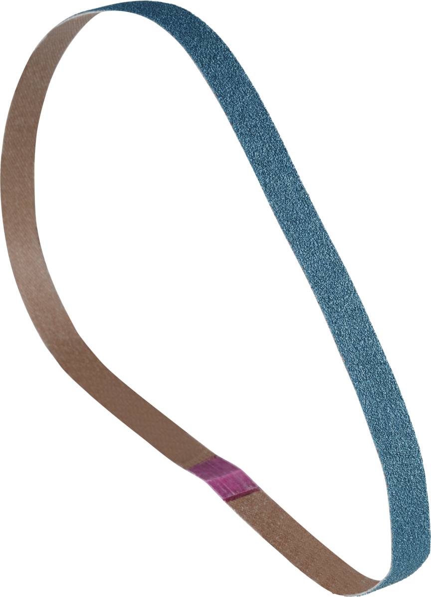 Un anneau de bande abrasive bleu avec un intérieur marron, adapté aux machines de ponçage, représenté en vue latérale.