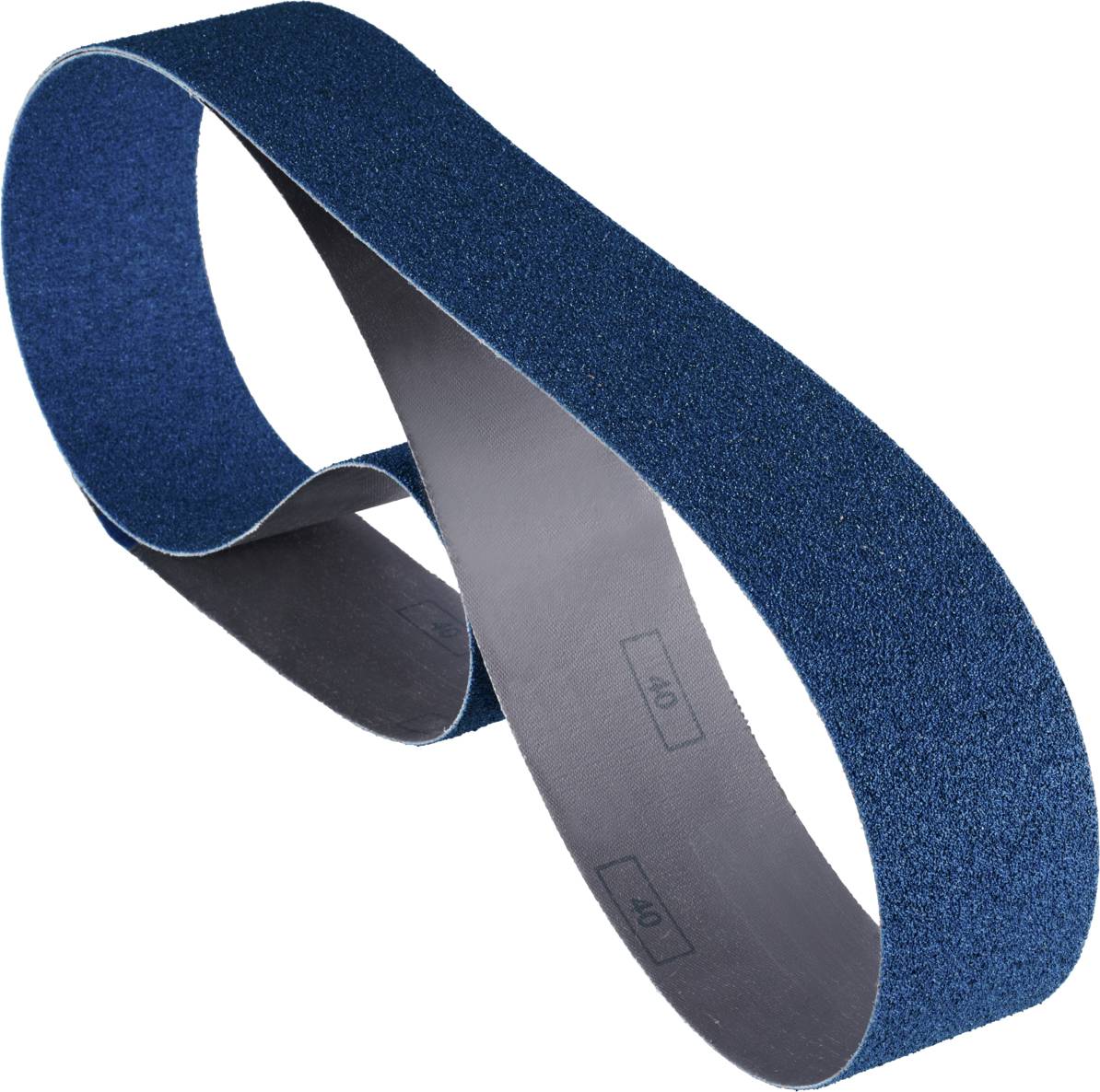 Ruban de ponçage bleu en forme de boucle, grain 40, adapté aux ponceuses, pour le traitement des surfaces.