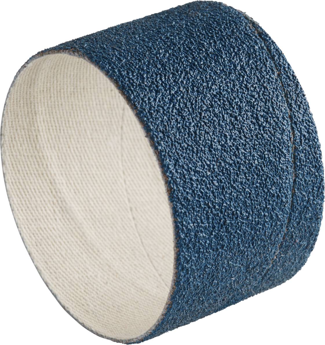 Une bande abrasive cylindrique à surface rugueuse bleue, utilisée pour les travaux de meulage et de polissage.