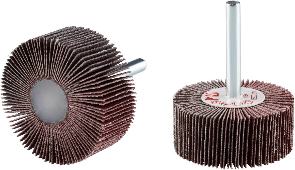 Deux roues à polir en papier abrasif avec manche. Elles conviennent au polissage et au lissage des surfaces.