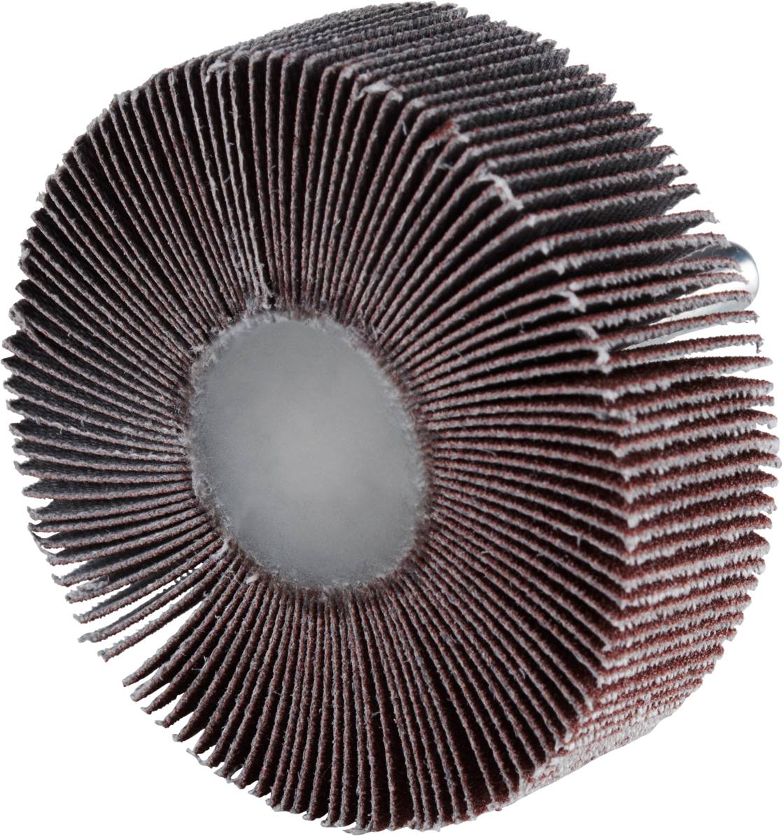 Un outil de meulage circulaire avec des lamelles abrasives disposées radialement, utilisé pour le traitement de surface de matériaux tels que le métal.