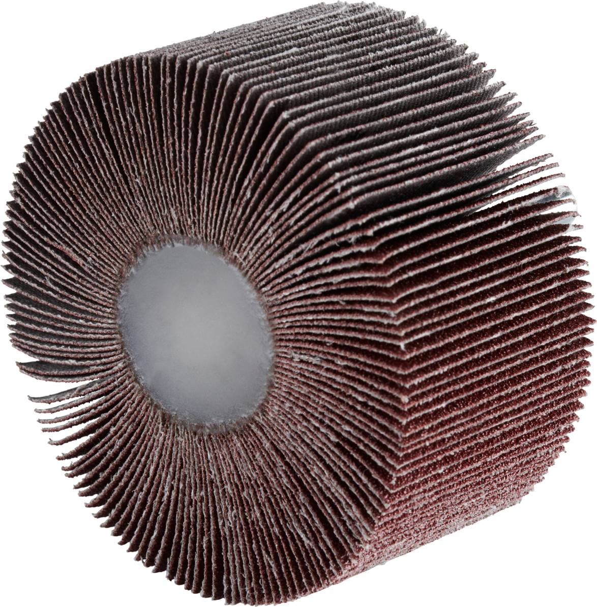 Une meule abrasive brun-rouge composée de nombreuses lamelles fines disposées radialement à partir du centre.