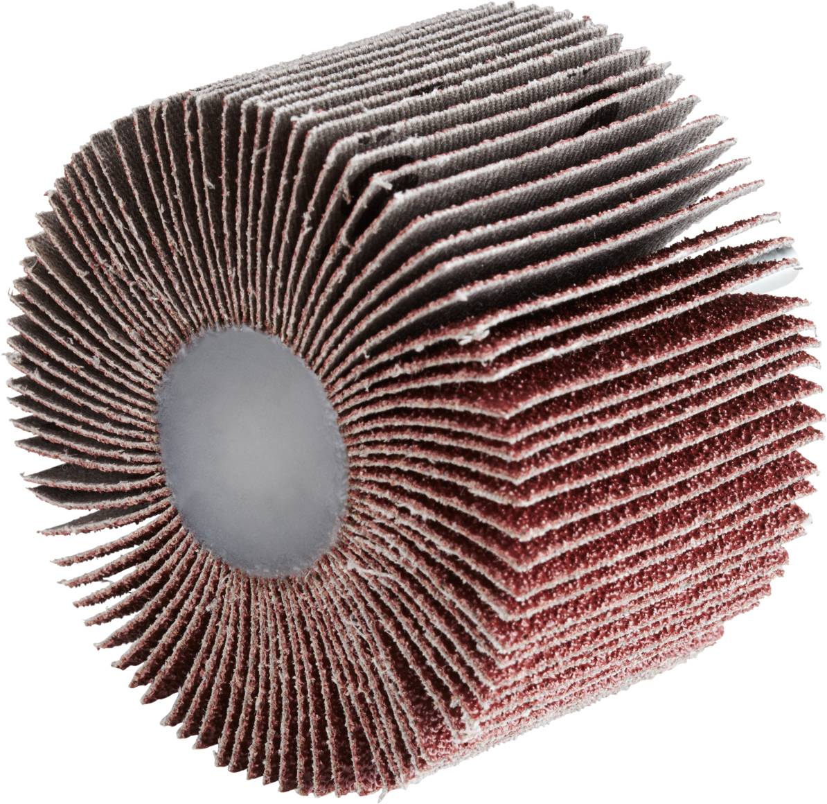 Accessoire de meulage en papier abrasif, de forme cylindrique avec disposition en lamelles, adapté au traitement de surface et au polissage.