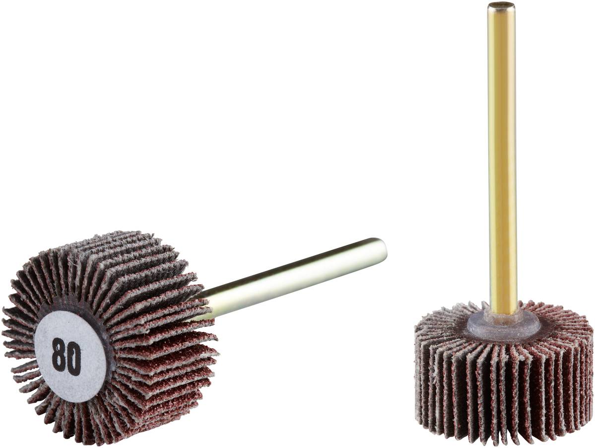 Deux meules abrasives de grain 80 sur un fond blanc. L'une est posée horizontalement, l'autre est placée verticalement à côté.