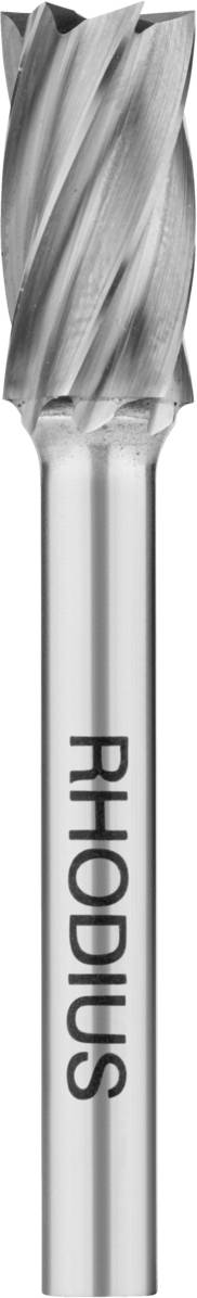 Outil de coupe métallique avec des lames spiralées, portant l'inscription 'RHODIUS' sur le manche.