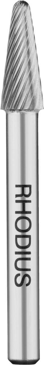 Une fraise conique cannelée pour l'usinage des métaux. Sur la tige est inscrit 'RIDUS'.