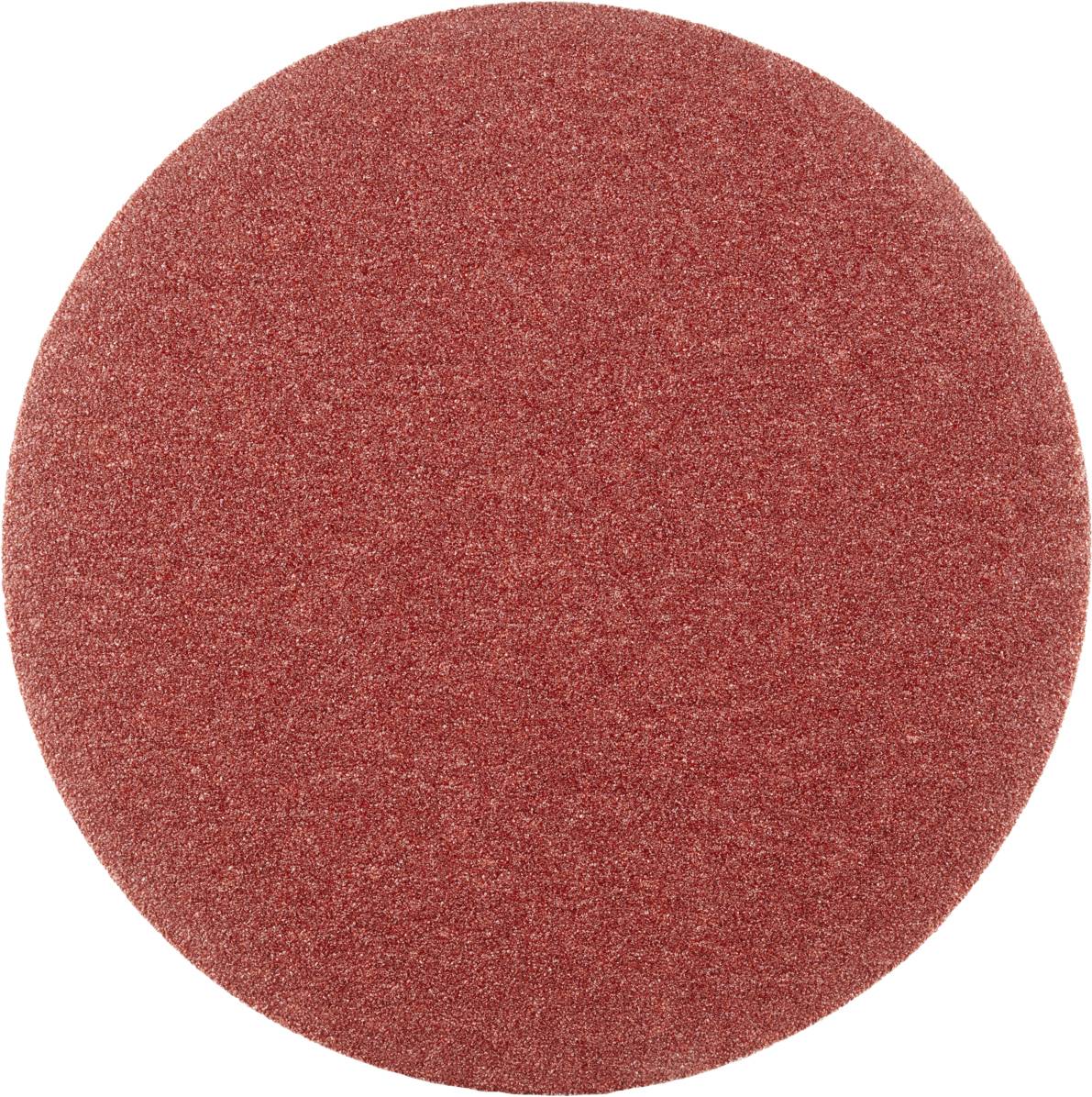 Un tampon abrasif rond rouge avec une texture rugueuse, utilisé pour les travaux de ponçage sur bois, métal ou autres matériaux.