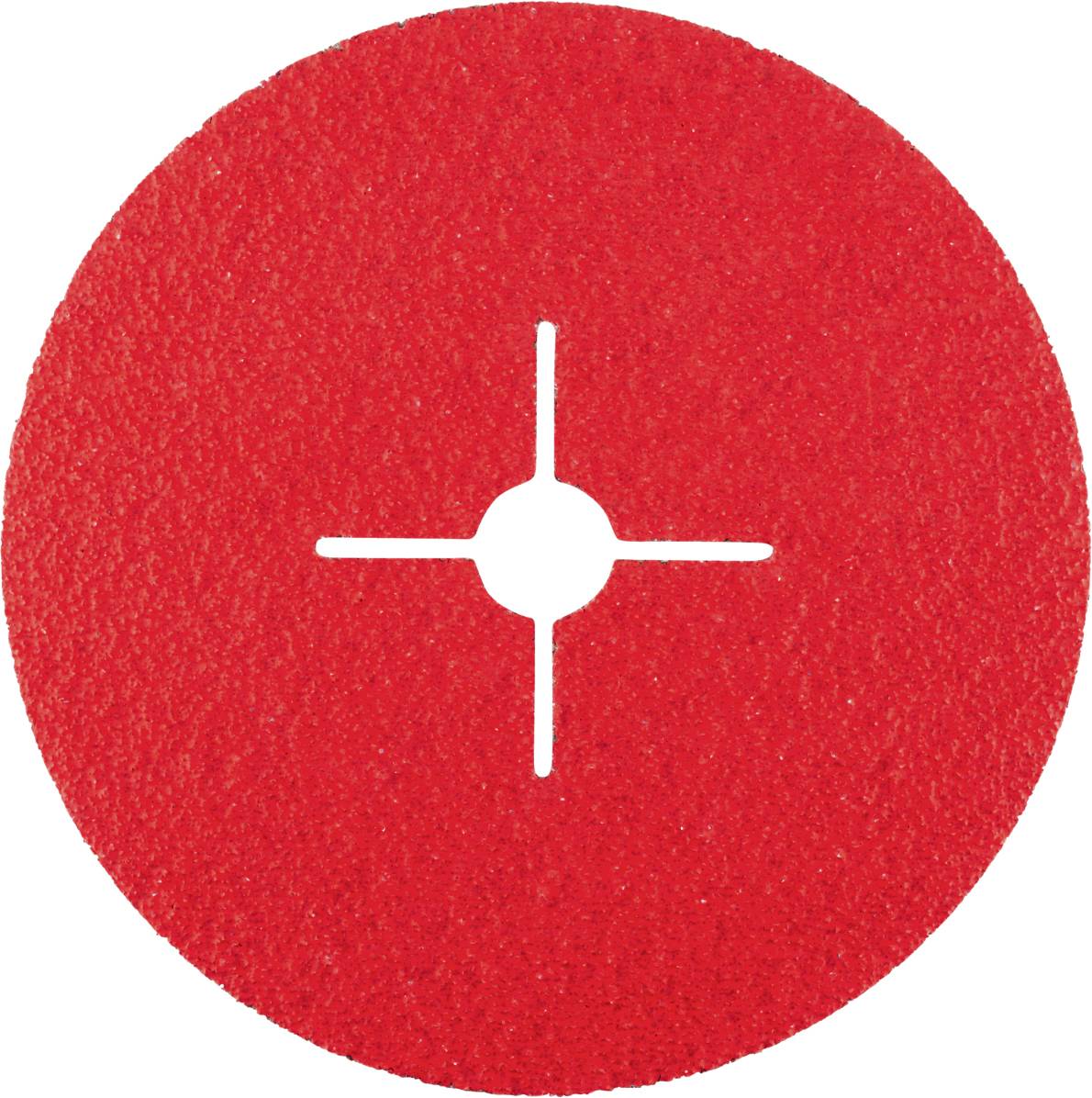 Un disque abrasif rouge avec une fente cruciforme au centre, utilisé pour le meulage de divers matériaux.