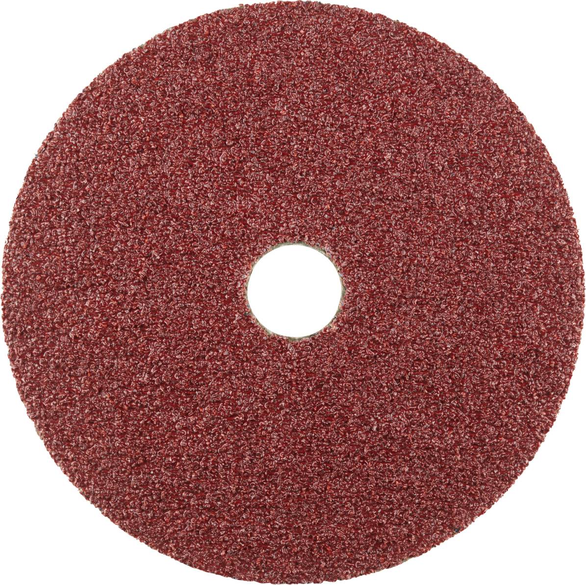 Disque abrasif rouge avec un trou au centre, surface texturée pour les travaux de ponçage. Idéal pour l'usinage du métal ou du bois.