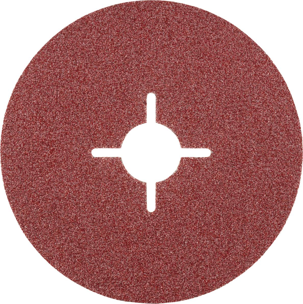 Une meule circulaire rouge avec une fente en croix au centre, utilisée pour le polissage ou le meulage de matériaux.