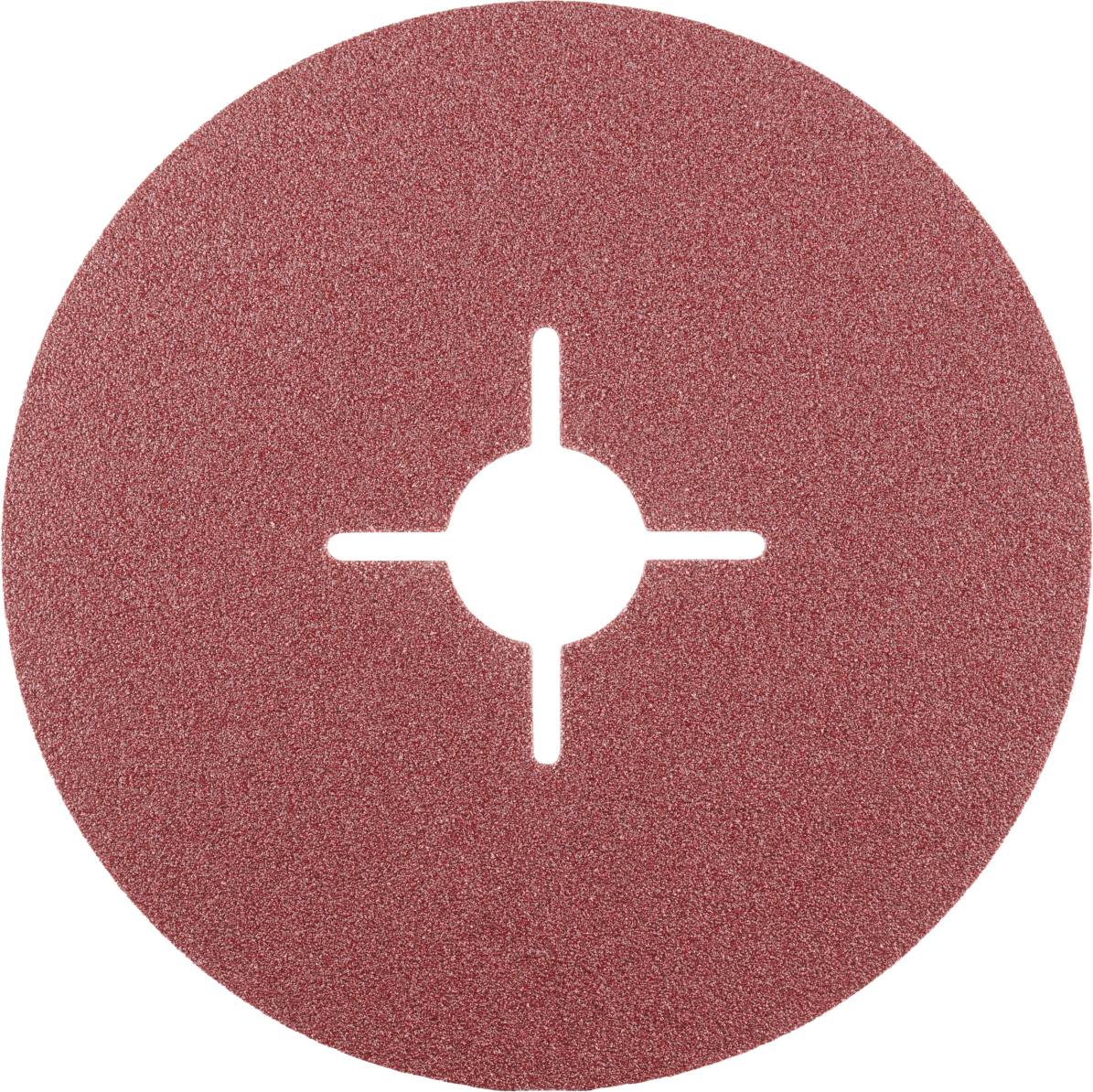 Un disque de papier de verre rouge avec une fente cruciforme au centre.