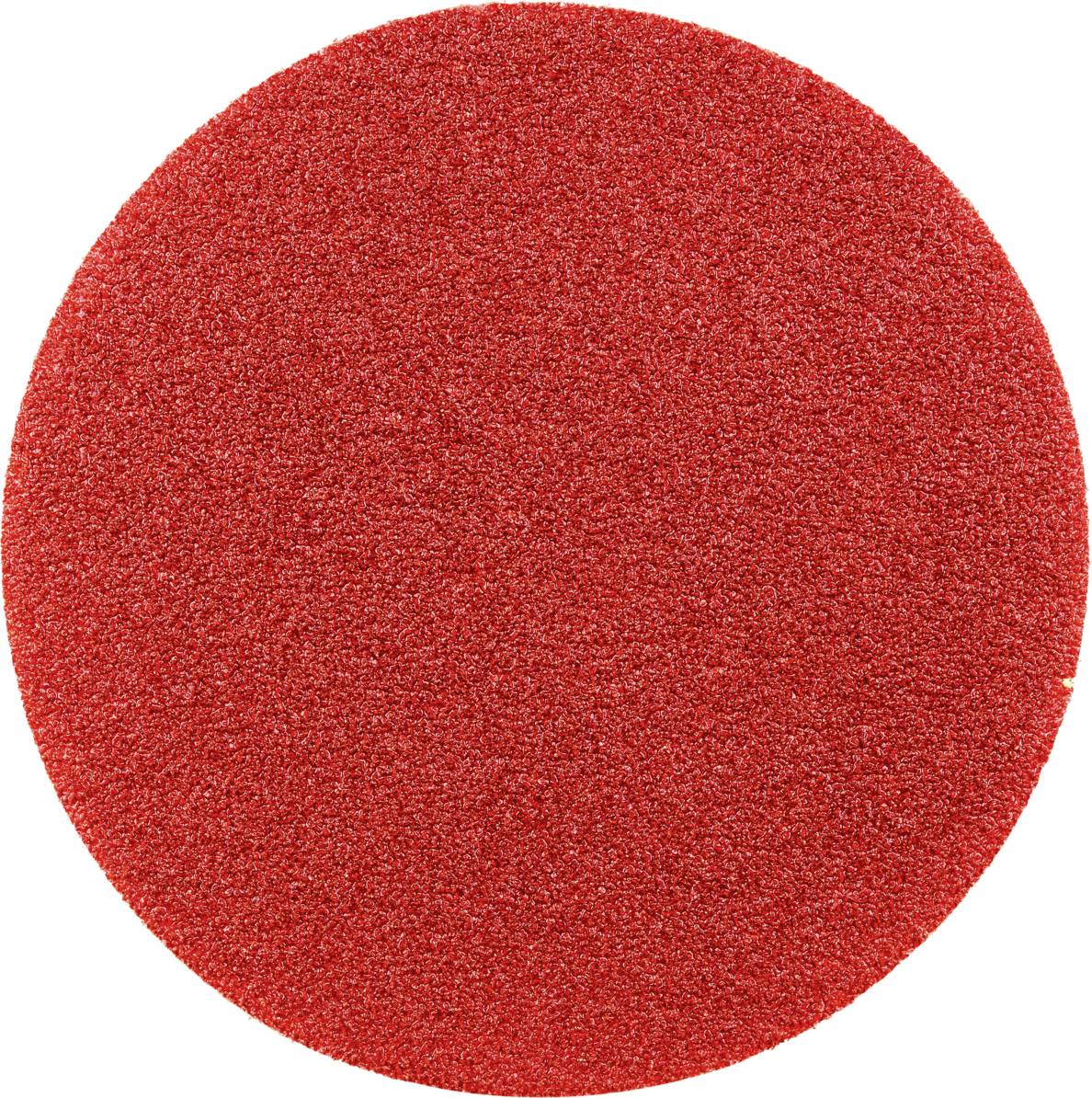 Un disque de ponçage rond et rouge, utilisé pour les machines à poncer ou les travaux artisanaux. La texture de surface est granuleuse.