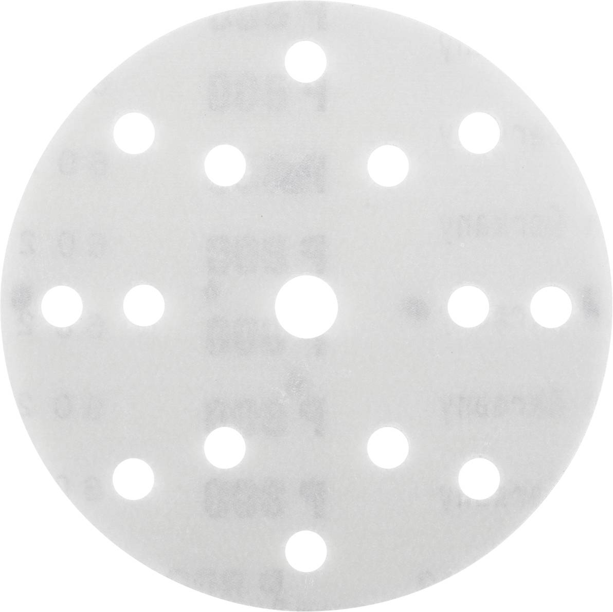 Disque de papier abrasif rond avec plusieurs trous, typiquement utilisé pour les ponceuses excentriques.