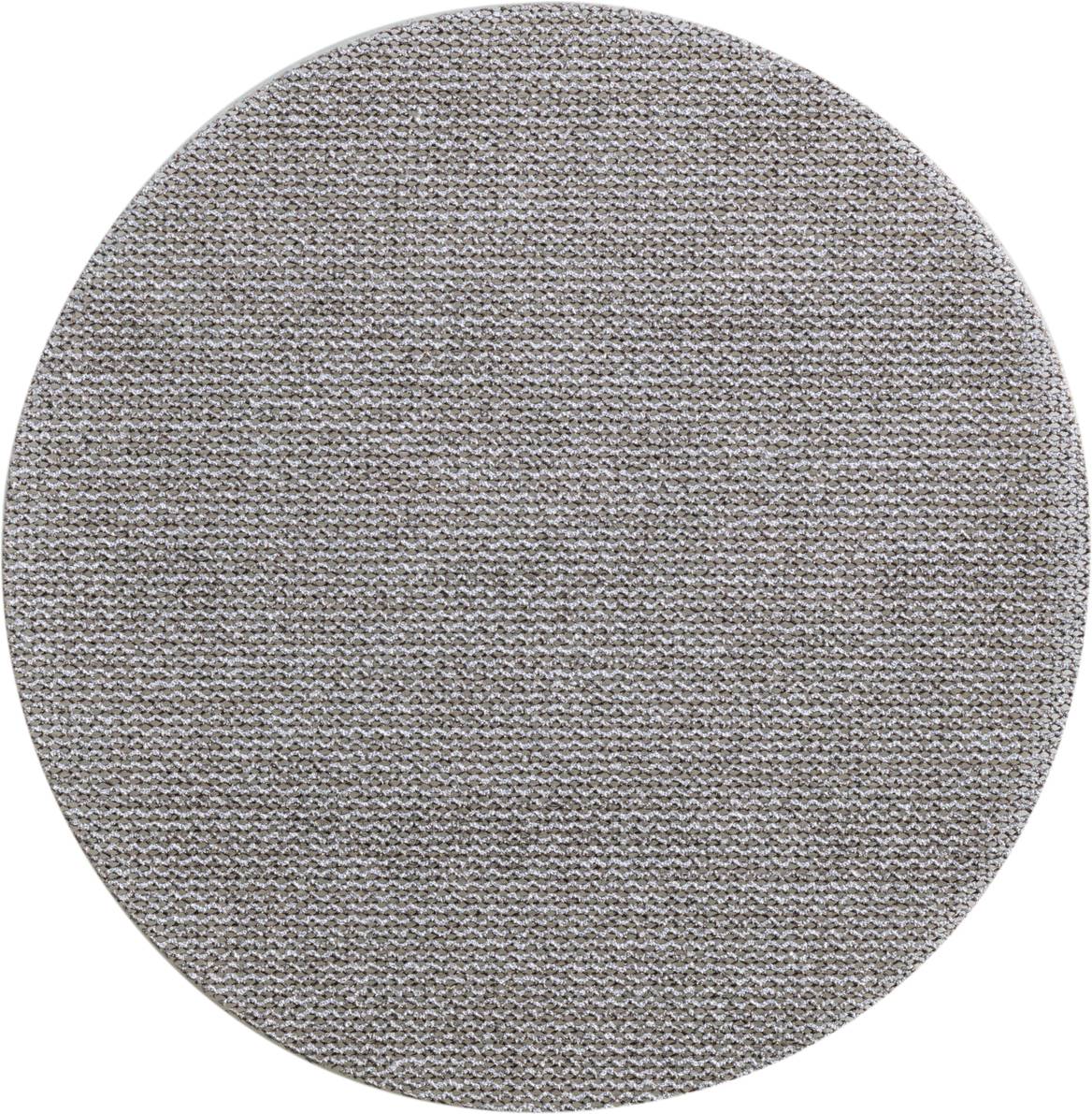 Tapis tissé rond de couleur gris clair avec surface texturée. Idéal pour les espaces de vie modernes ou les bureaux.