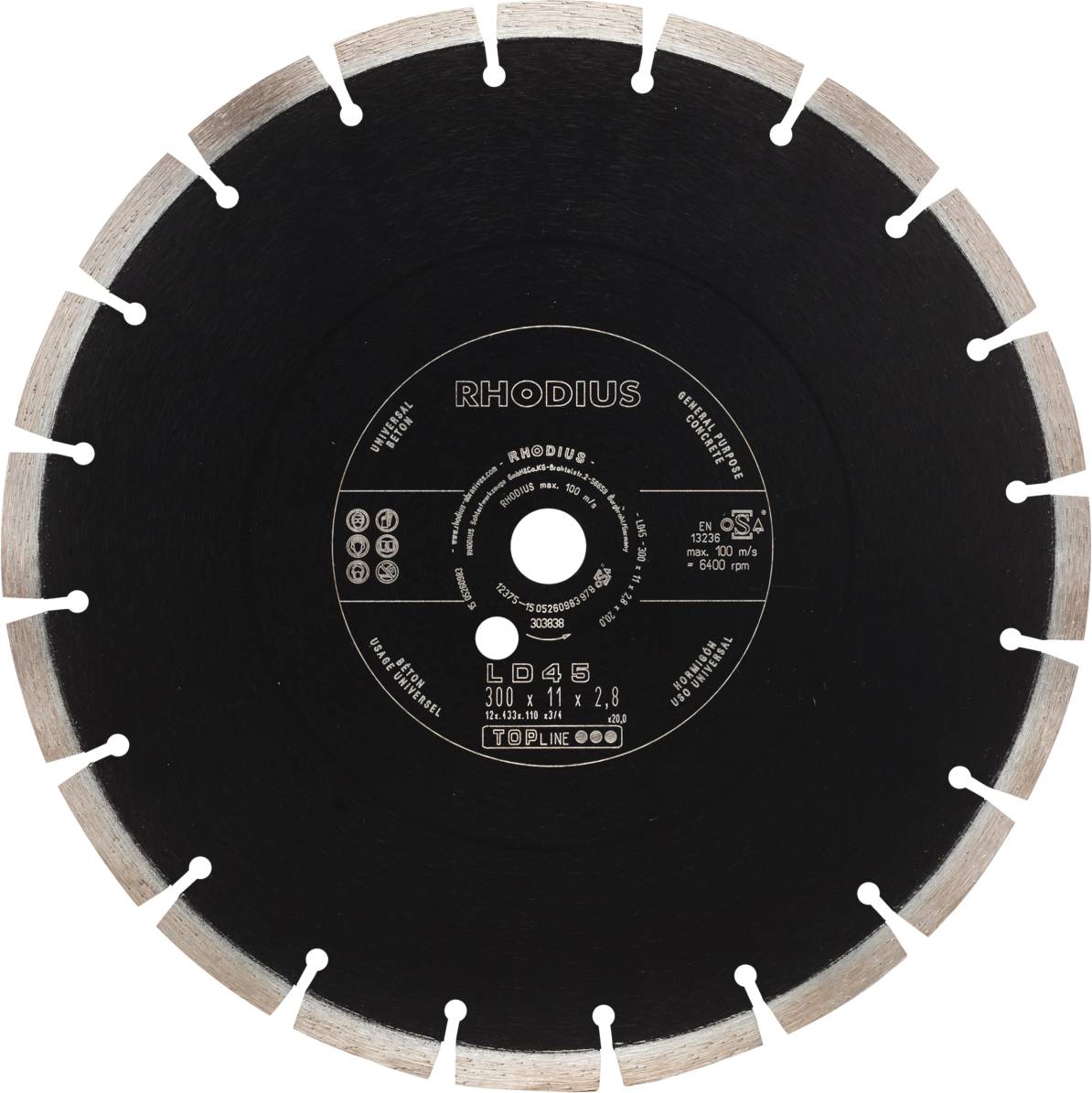 Rhodius LD45 303838 Disque à tronçonner diamanté 1 pc(s) Béton