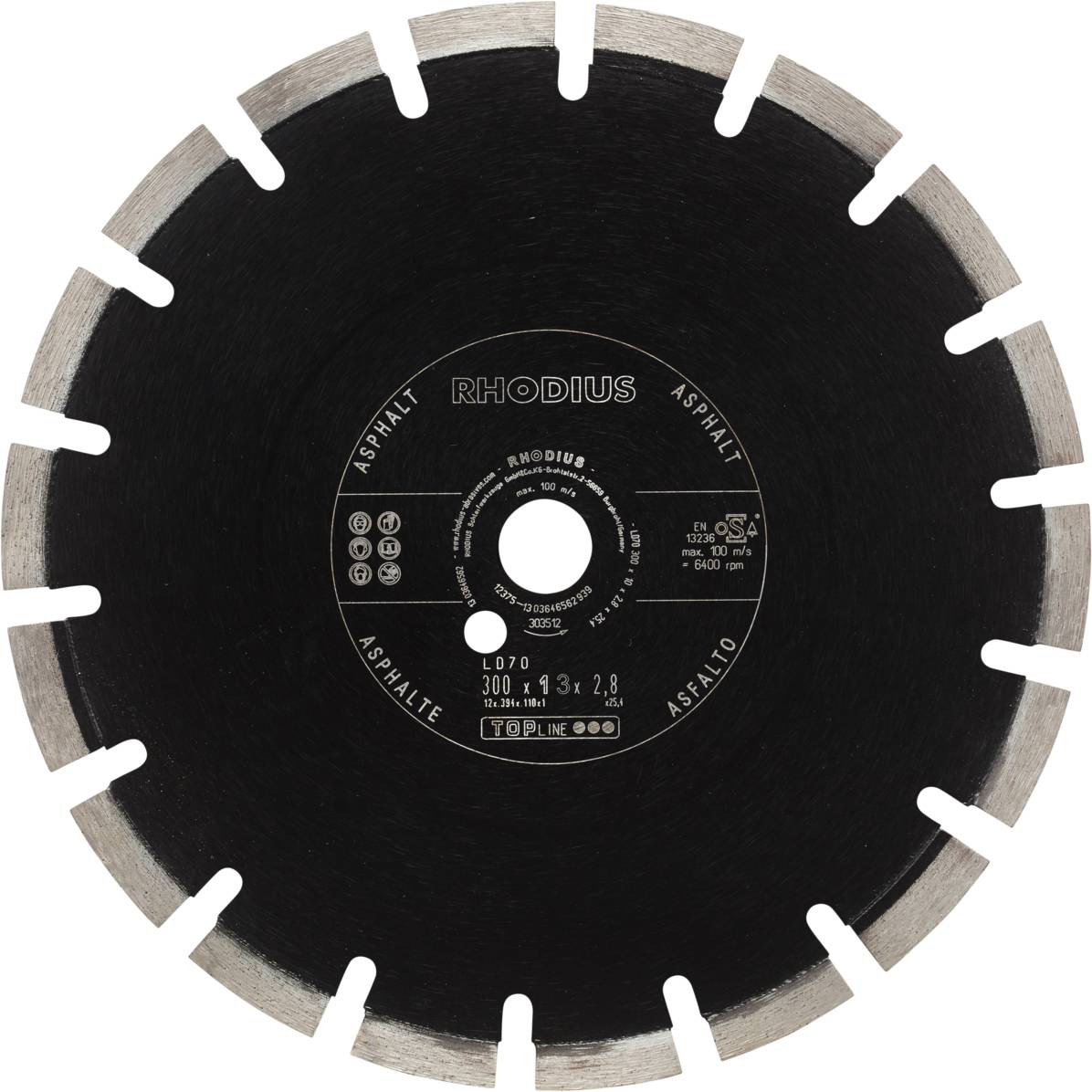 Rhodius LD70 303512 Disque à tronçonner diamanté 1 pc(s) Asphalte