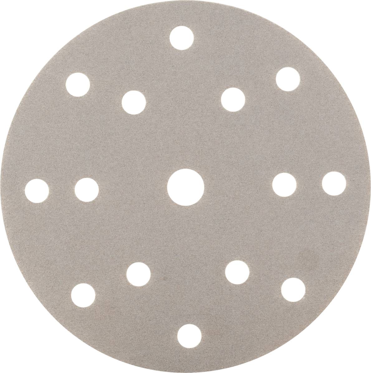 Un disque de papier abrasif avec plusieurs trous régulièrement répartis.