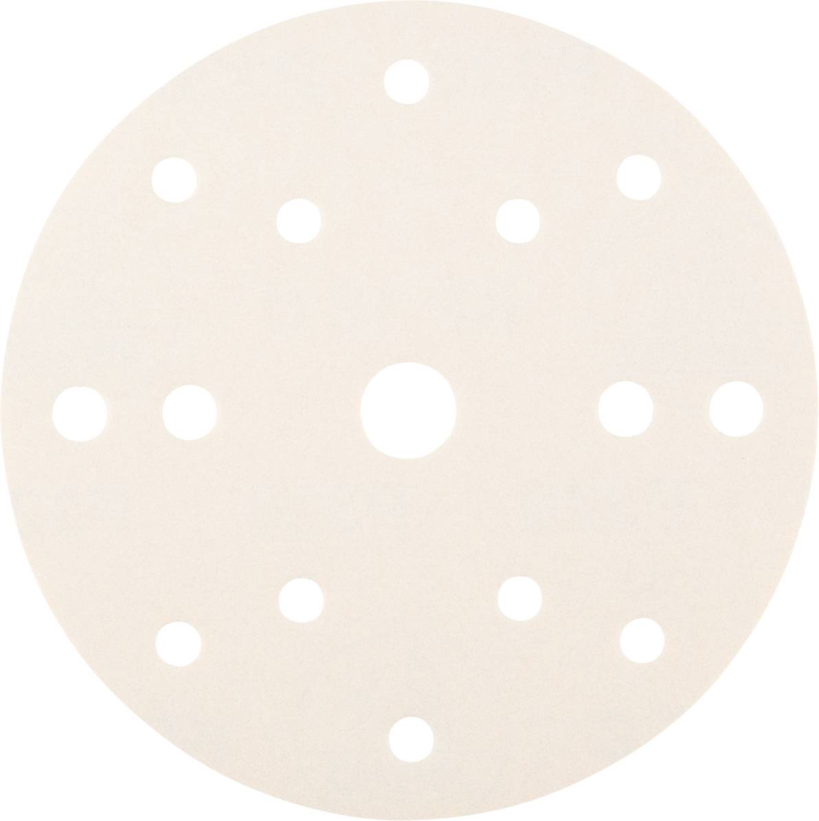 Papier de verre circulaire avec plusieurs trous, un trou central et des petits trous périphériques.