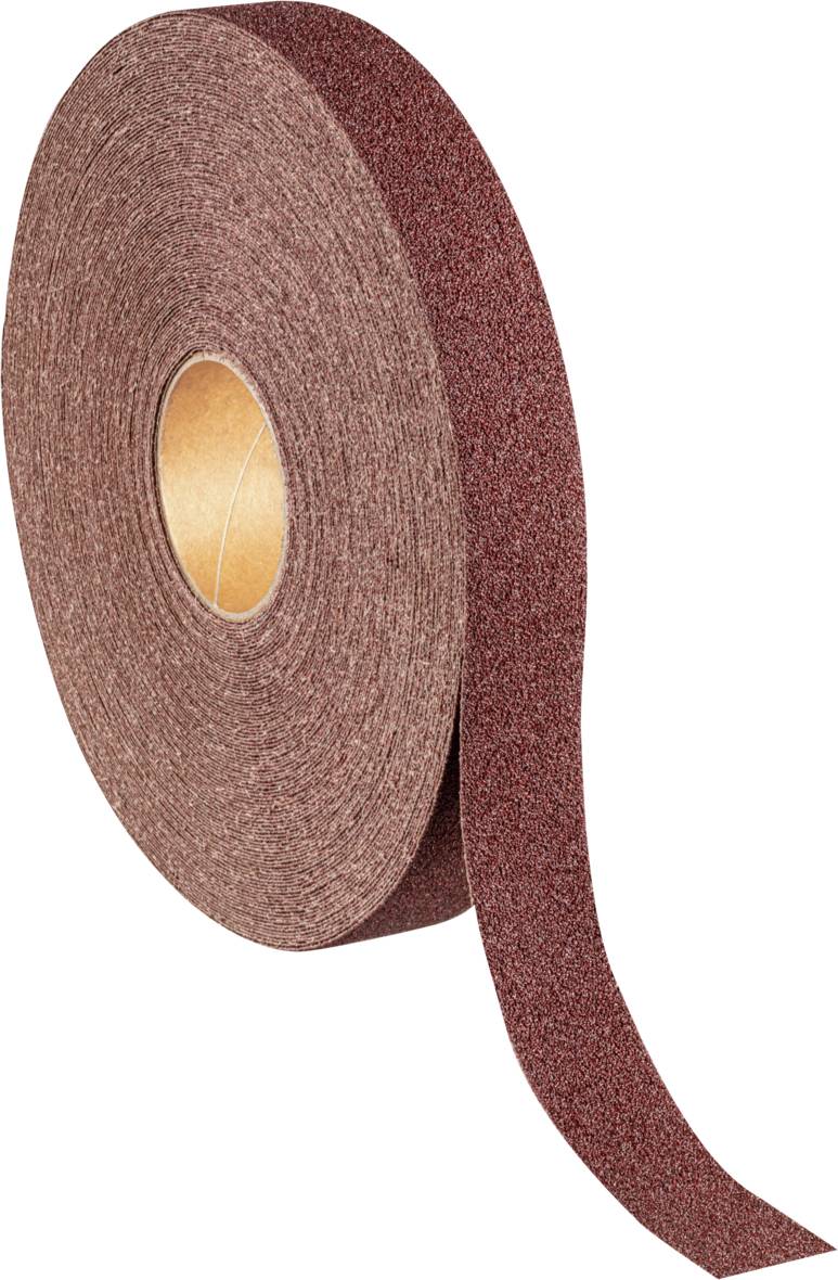 Rouleau de bande abrasive brune, pointe légèrement dénudée visible. Principalement utilisé pour les travaux de ponçage dans l'artisanat et l'industrie.