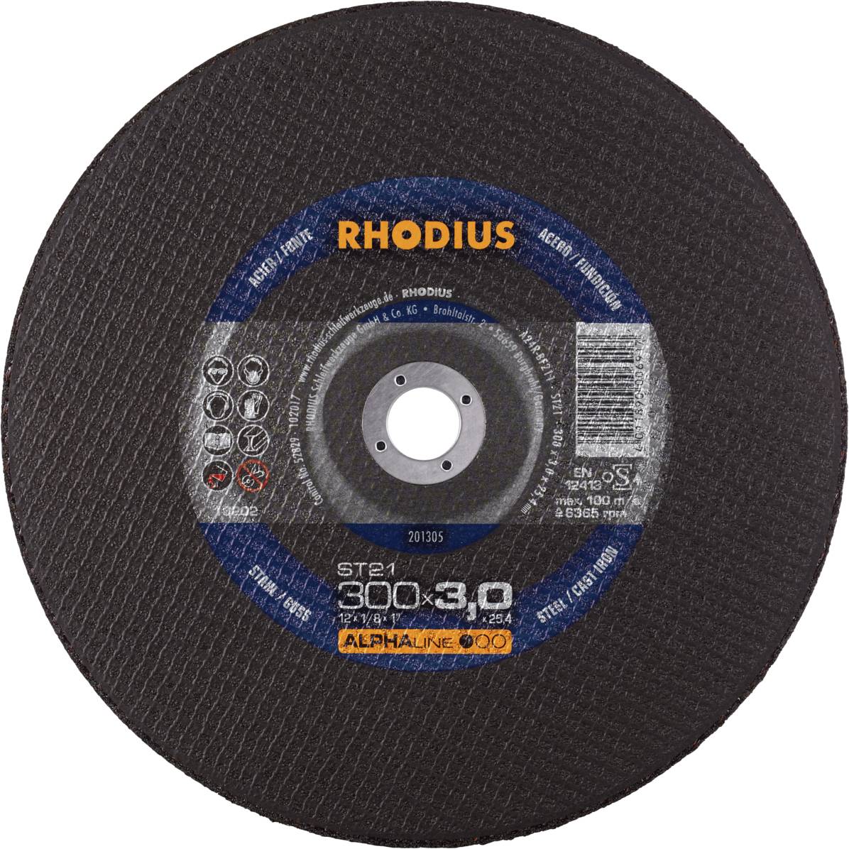 Une disque à tronçonner de la marque Rhodius aux dimensions 300 x 3,0 pour acier et acier inoxydable. Adapté aux meuleuses tournant à 5100 tr/min.