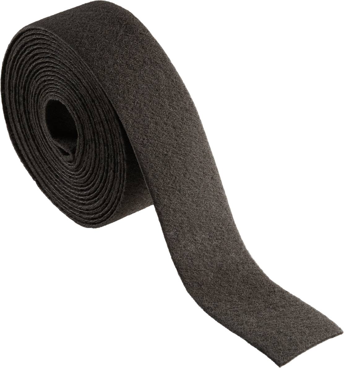 Un rouleau de ruban adhésif en feutre gris, pouvant être utilisé pour des projets artisanaux ou des applications d'isolation.