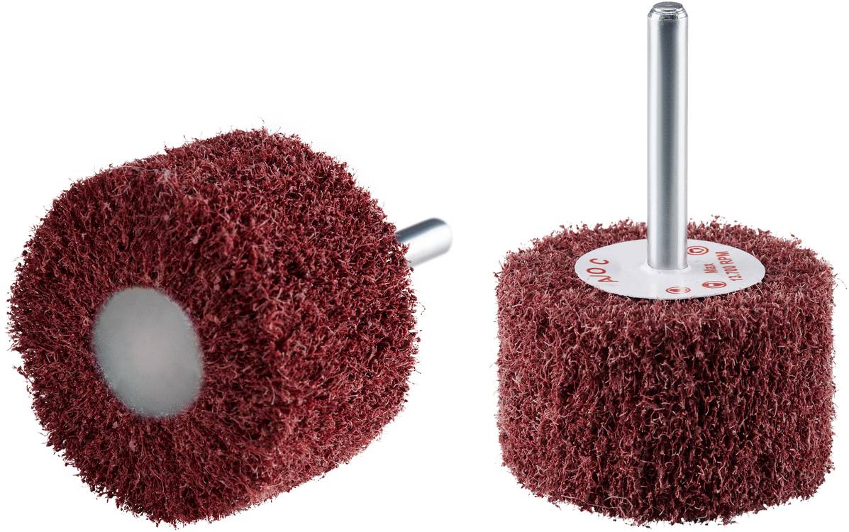 Deux embouts de meulage rouges avec tige en argent, utilisés pour le travail des métaux, reposent sur une surface blanche.