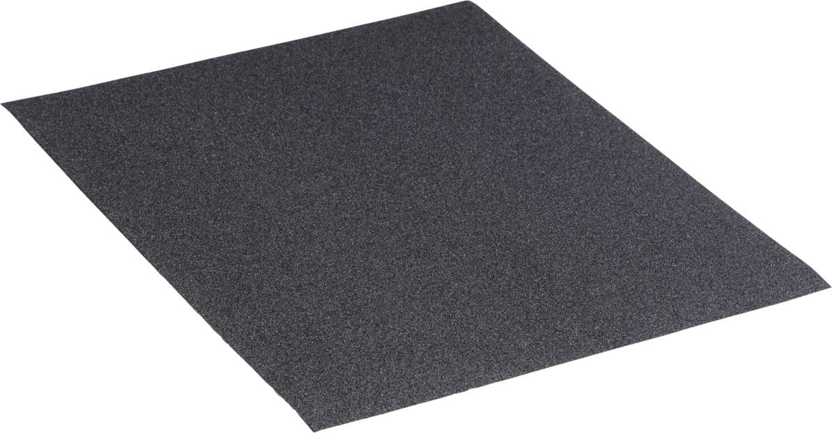 Papier de verre noir à grain fin sur fond blanc.