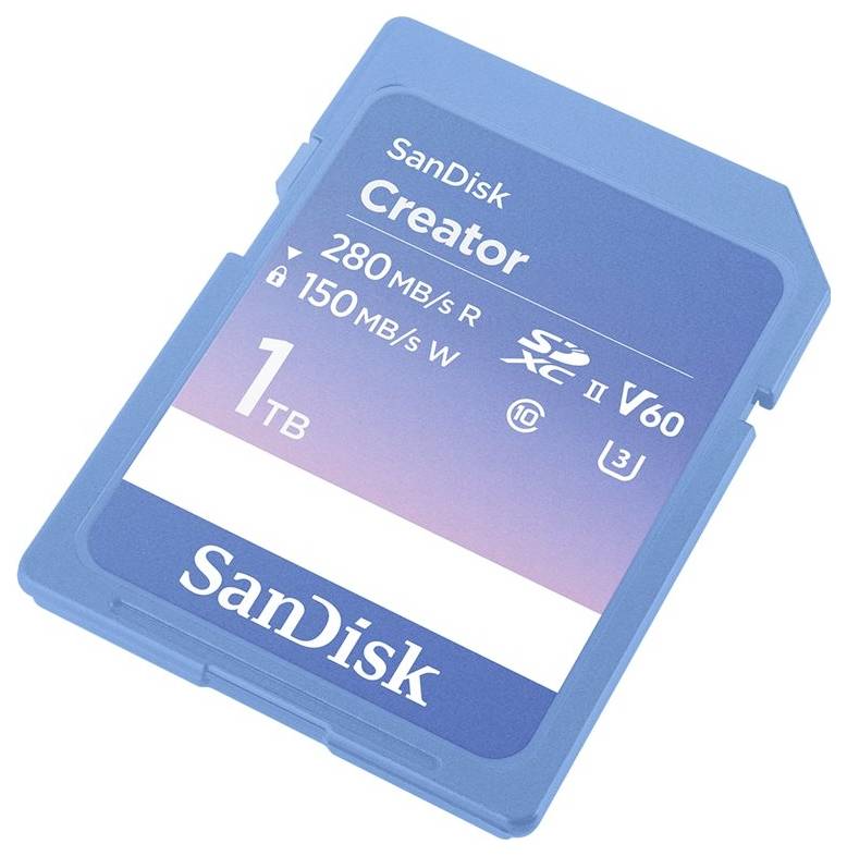 SanDisk Creator Carte SDXC au détail 1 TB Class 10, v60 Video Speed Class, UHS-II U3 Commutateur de protection d'écriture
