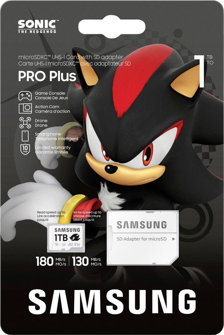 Samsung Sonic Edition - "Shadow" Carte microSDXC au détail 1 TB A2 Application Performance Class, v30 Video Speed Class, UHS-I U3