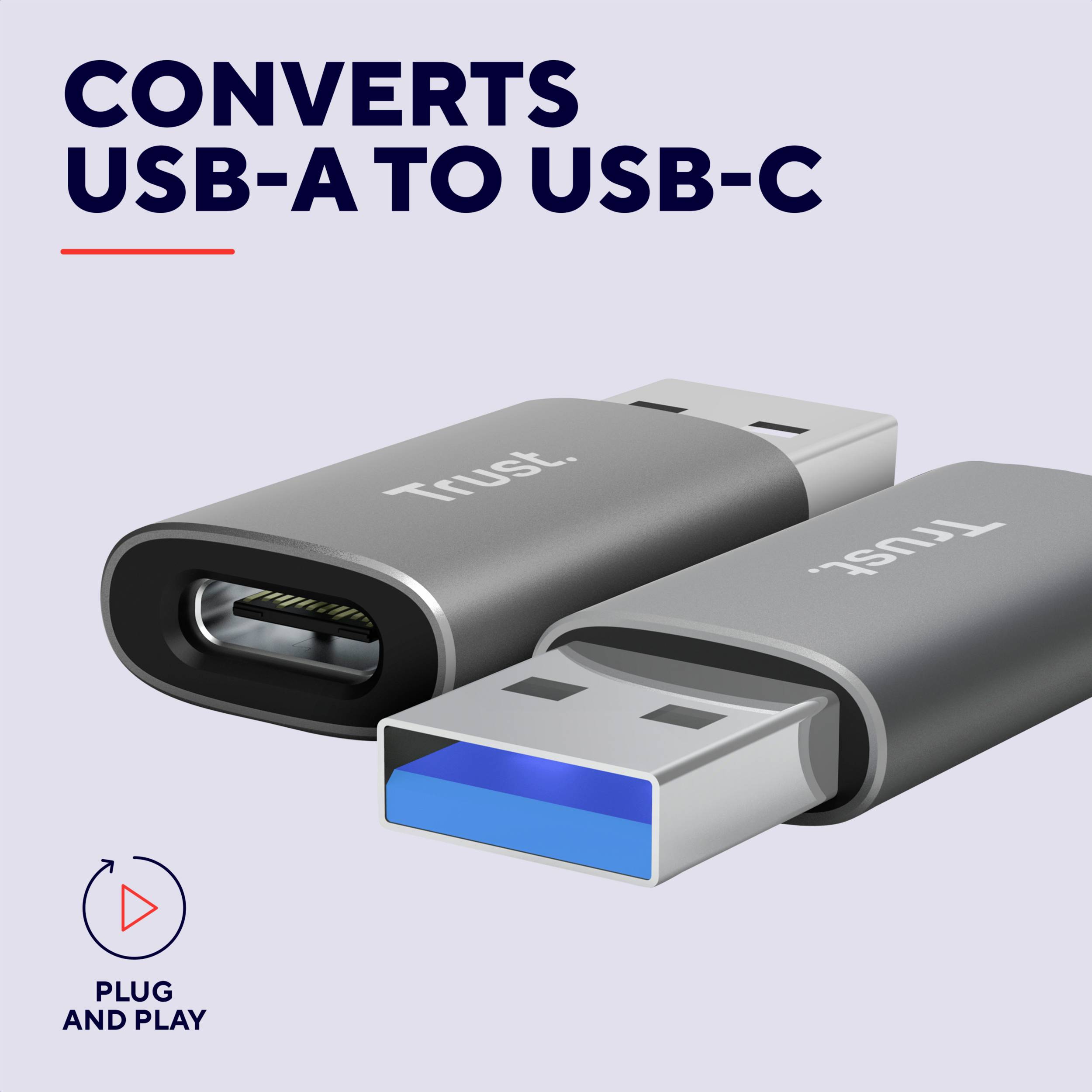Trust USB 2.0 Adaptateur CALYX USB-A TO USB-C ADAPTER 2PACK