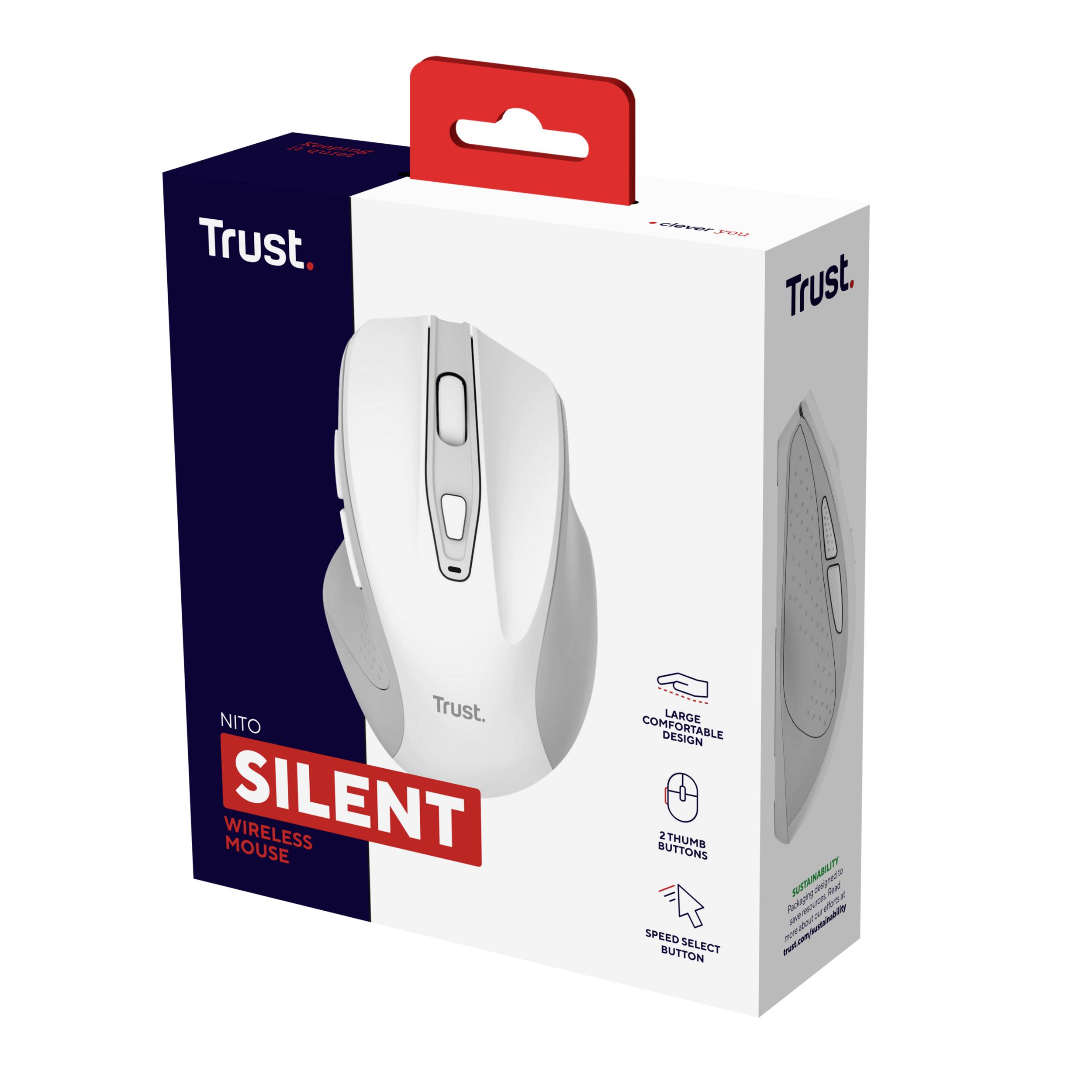 Trust NITO SILENT WIRELESS MOUSE - WHITE Souris sans fil, USB blanc 5 Boutons
