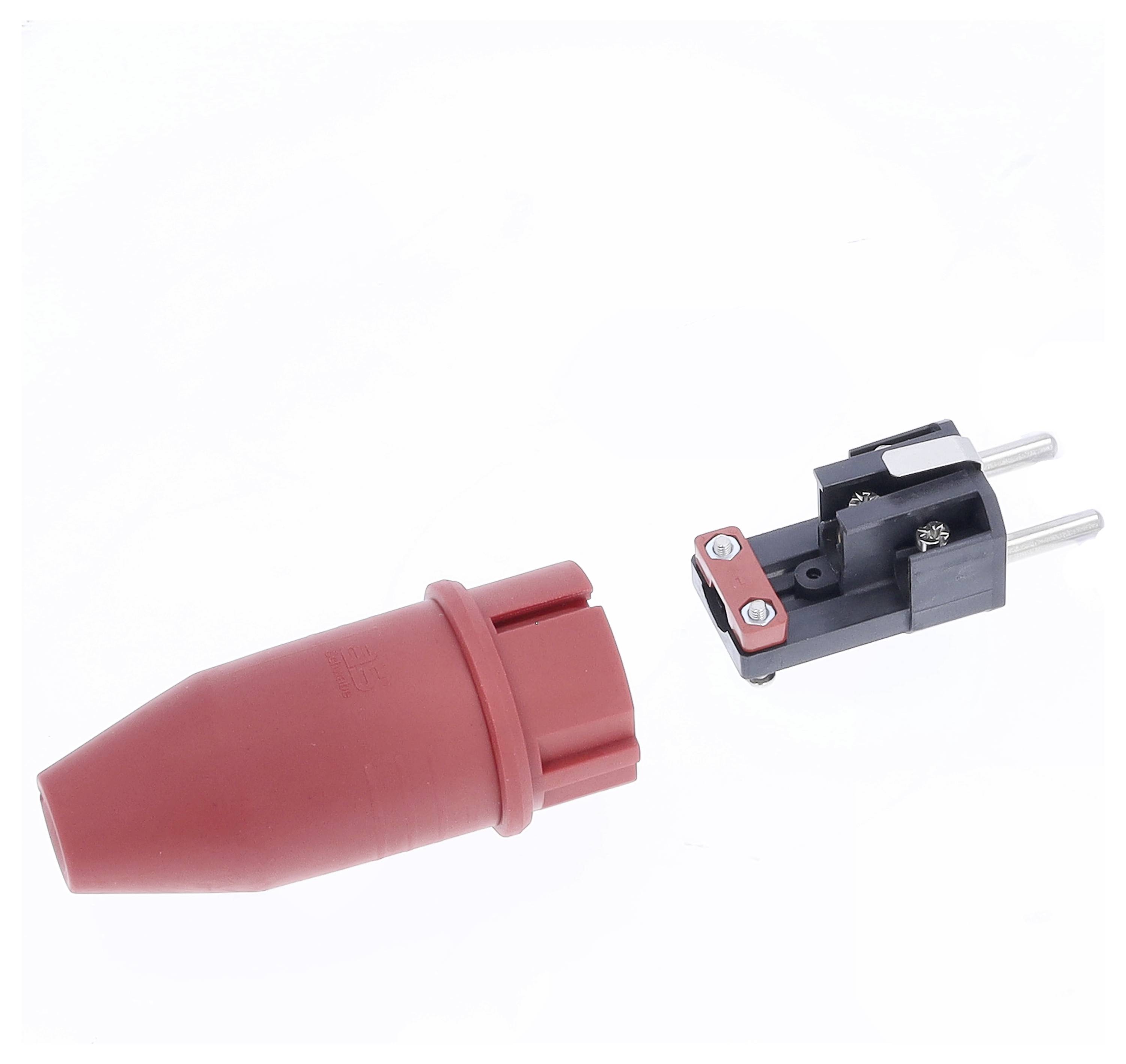 Adaptateur de connexion rouge et partie de couplage de connecteur noir sur fond blanc. Adapté aux connexions électriques.