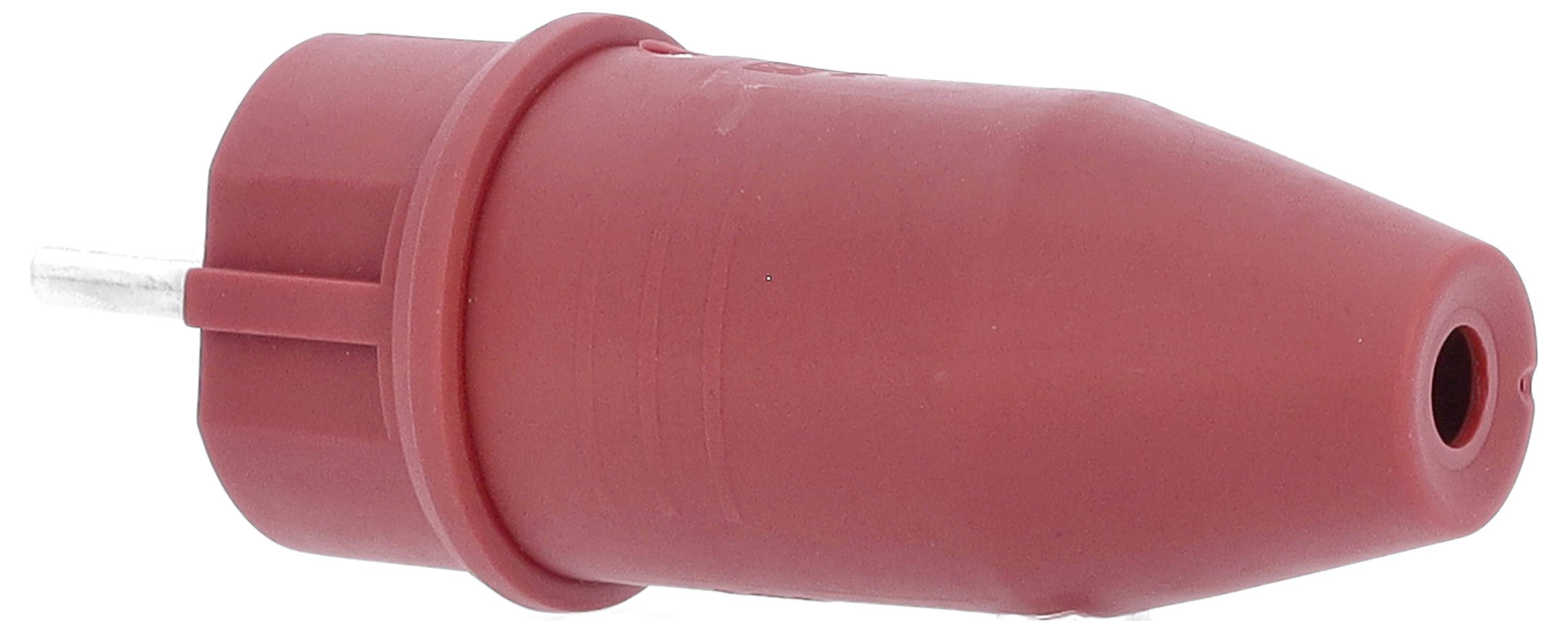 Adaptateur électrique cylindrique rouge avec une connexion sur le côté gauche et une pointe ronde à droite.