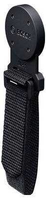 Une ceinture noire Bosch avec un mécanisme de fermeture rond, ouverte avec la position du crochet visible, offrant des possibilités d'utilisation polyvalentes.