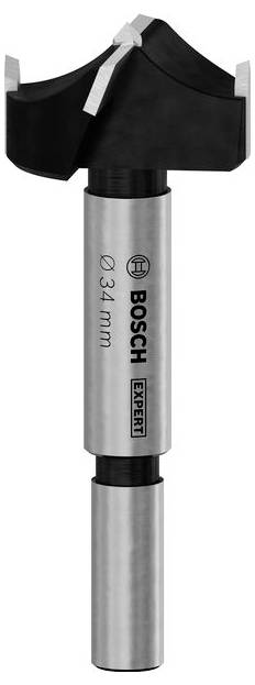 Foret à bois Bosch, diamètre de 34 mm, avec tête noire et tige argentée, adapté pour un perçage précis dans le bois.