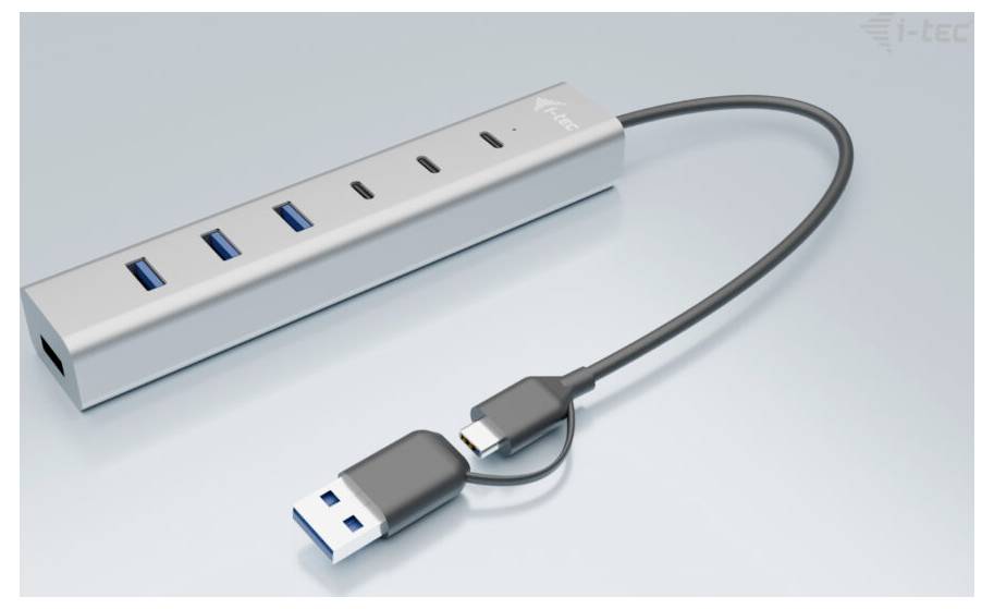 Hub USB combi i-tec CAHUBMETAL7 7 ports gris