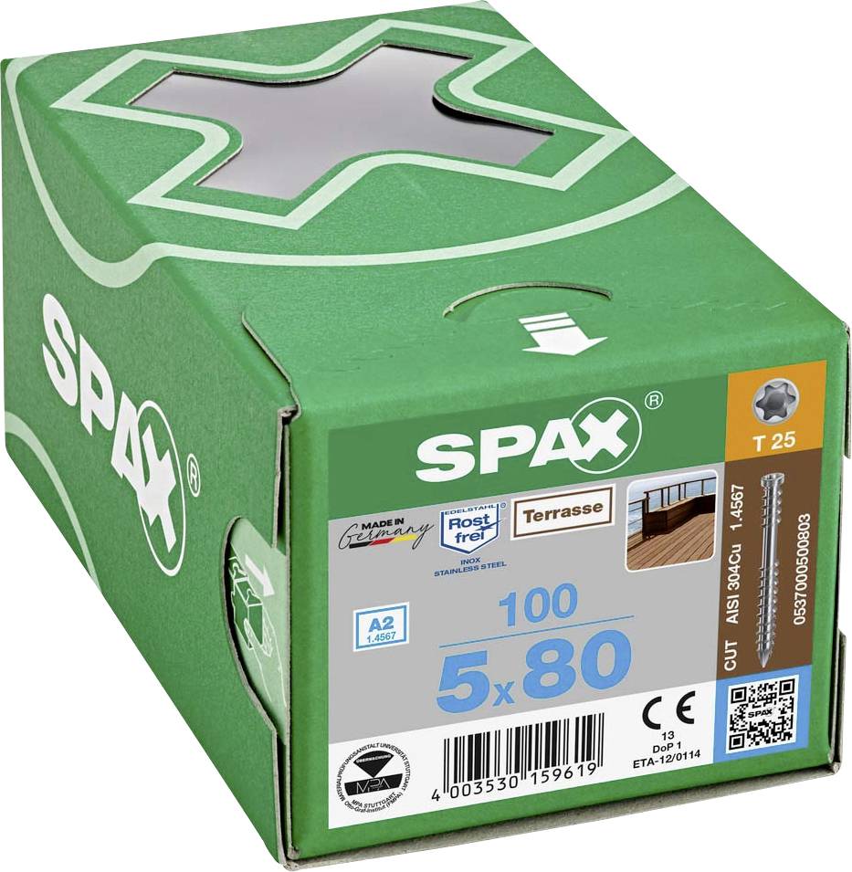 SPAX 0537000500803 Vis à bois 5 mm 80 mm T-STAR plus acier inoxydable A2 100 pc(s)