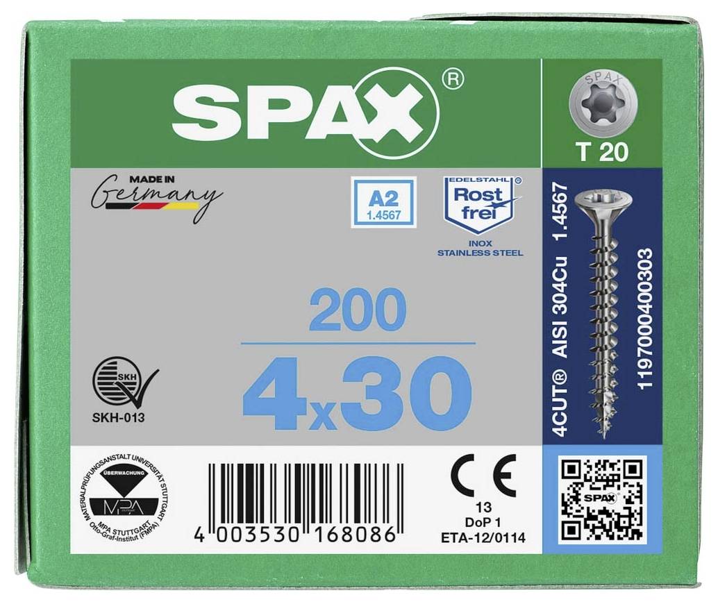 SPAX 1197000400303 Vis à bois 4 mm 30 mm T-STAR plus acier inoxydable A2 200 pc(s)