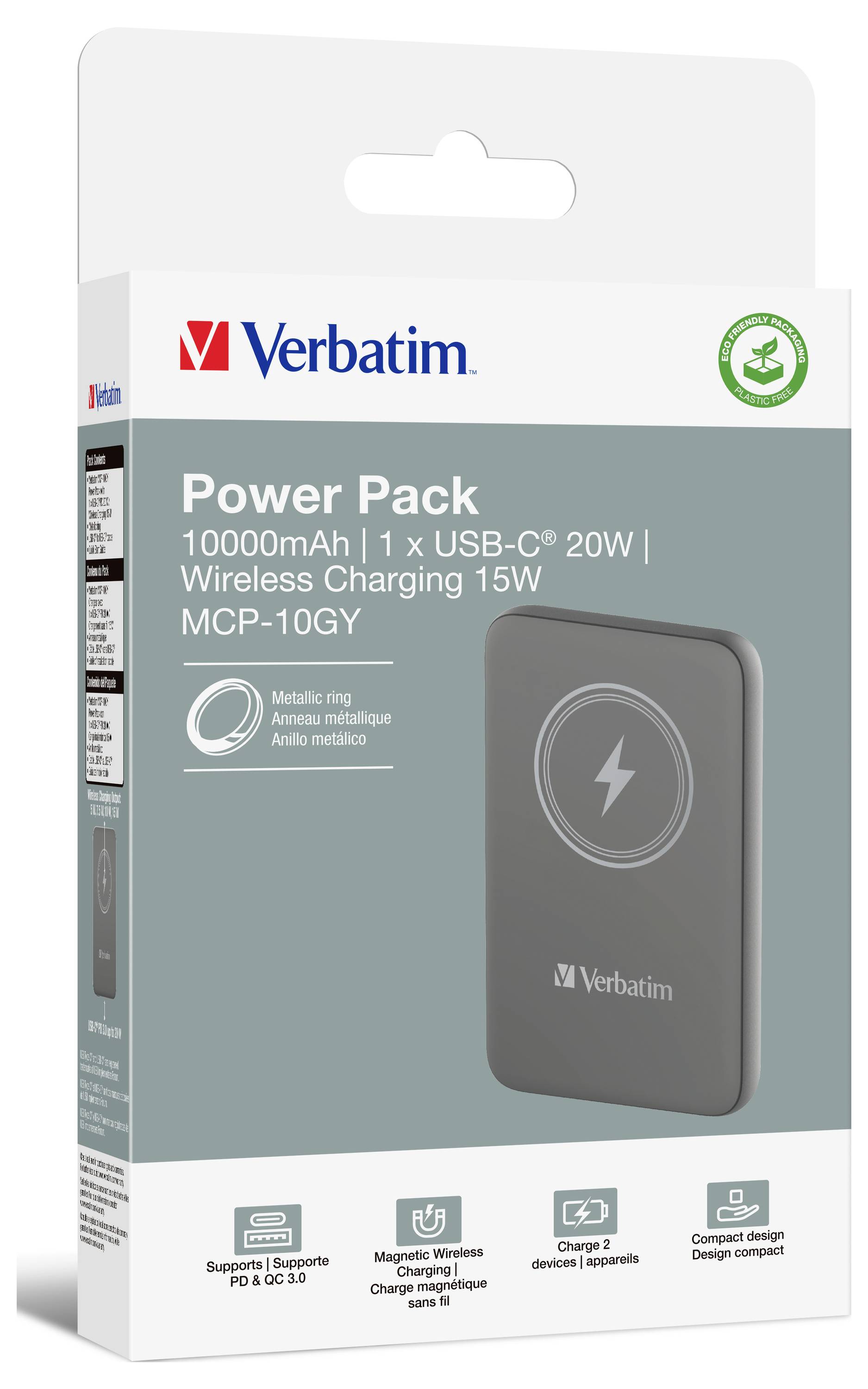 Verbatim Charge 'n' Go Magnetic Wireless Powerbank (batterie supplémentaire) 10000 mAh Fast Charge, Quick Charge 3.0, Power