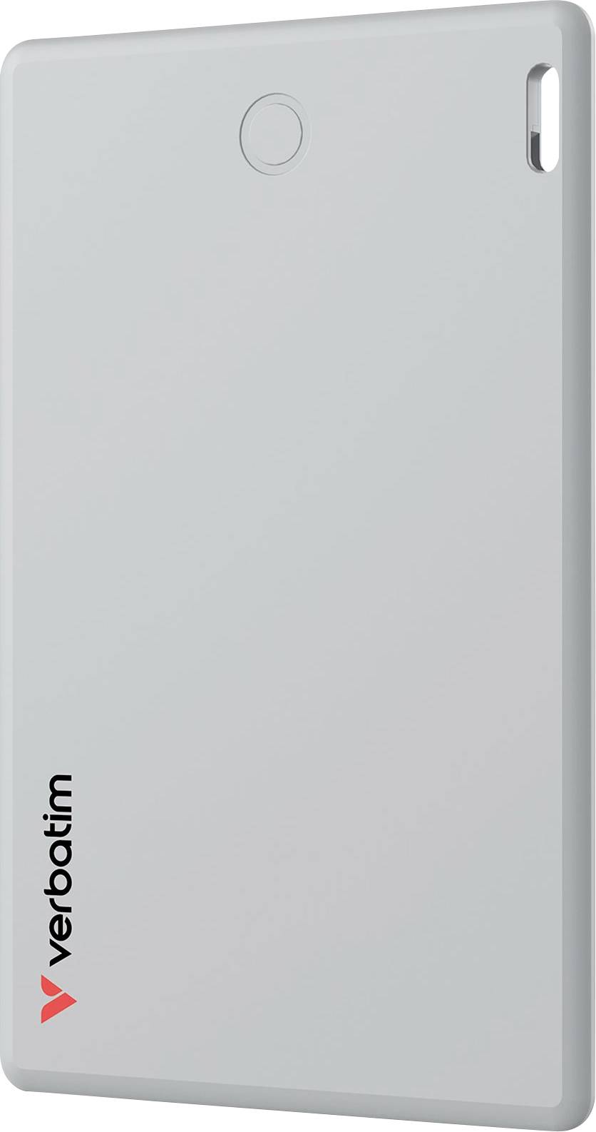Disque dur externe Verbatim en gris, rectangulaire, avec logo visible.