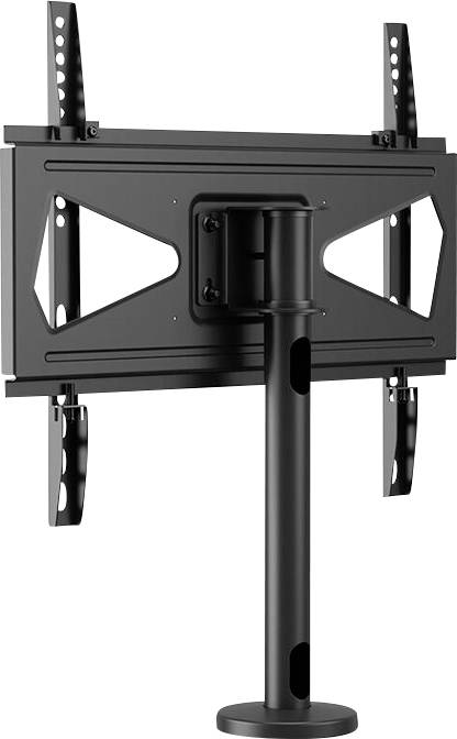 Un support mural noir pour téléviseur, orientable et inclinable, permettant un positionnement flexible, adapté à différentes tailles d'écran.