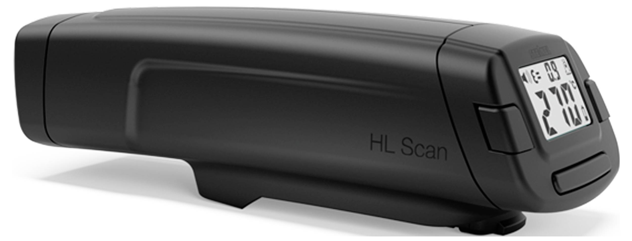 Un appareil de mesure numérique noir avec un écran affichant 'HL Scan', montrant des informations de température. Principalement utilisé pour les mesures de température.